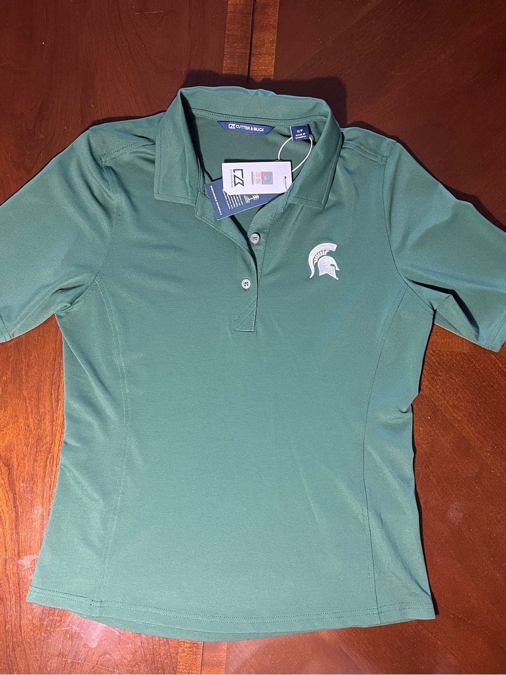 Cutter & Buck Virtue Eco Pique Women's Green Stretch MSU Spartan Logo SS Polo S
